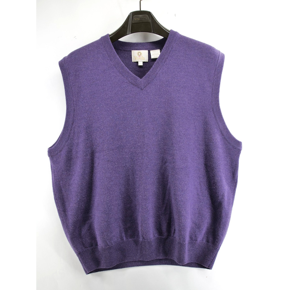 Viyella Sweater Vest L Purple Merino Wool V-Neck